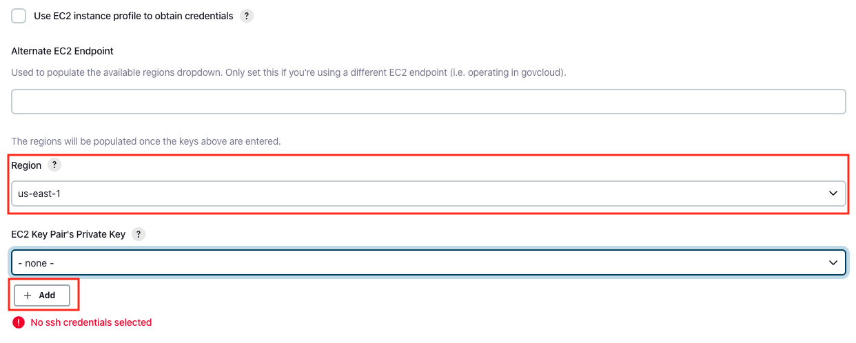 Set Region and add Private Key.